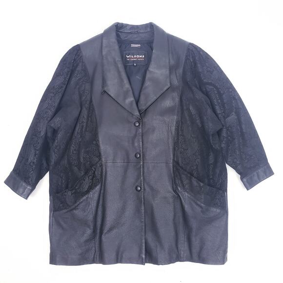 Vintage Wilsons Paisley Embossed Black Leather Coat Women's 2X/XXL - Picture 1 of 10